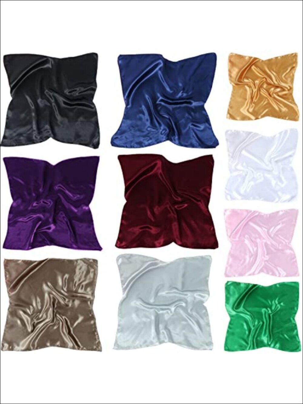 10 Pack Square Satin Silk Like Scarf Set 20x20 Hair Head Neck Wrap